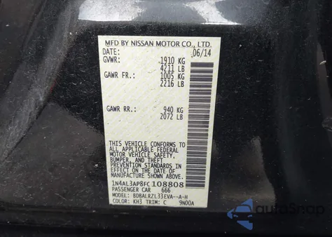 2015 Nissan Altima 2.5 Sl from USA, damaged, VIN 1N4AL3AP8FC108808